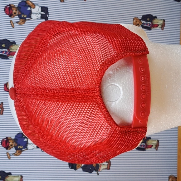 Vintage 80s Ford Mustang patched red & white mesh foam panel trucker hat cap - Picture 3 of 8